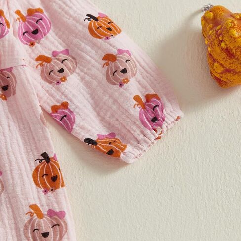 Newborn Baby Girl Halloween Pumpkin Jumpsuit Long Sleeveless Ruffle Smocked Romper With Headband Boho Clothes Fall in Saudi Arabia