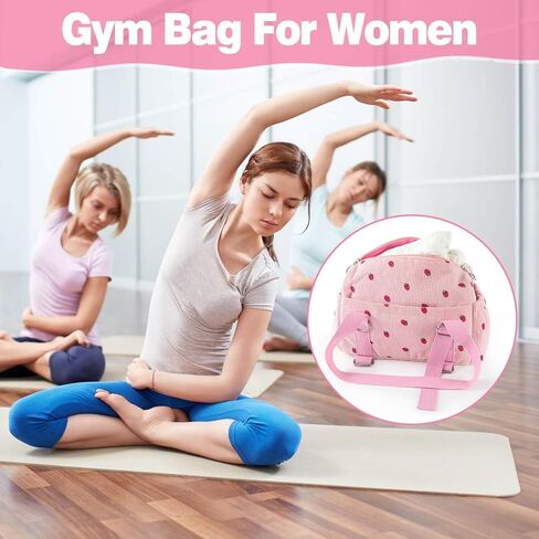 Mini Gym Bag For Women, Strawberry Print Gym Bags With Yoga Mat Holder, Cute Travel Weekender Overnight Duffle Bag For Girls Birthday Gifts, Not Yoga Mat in Kuwait