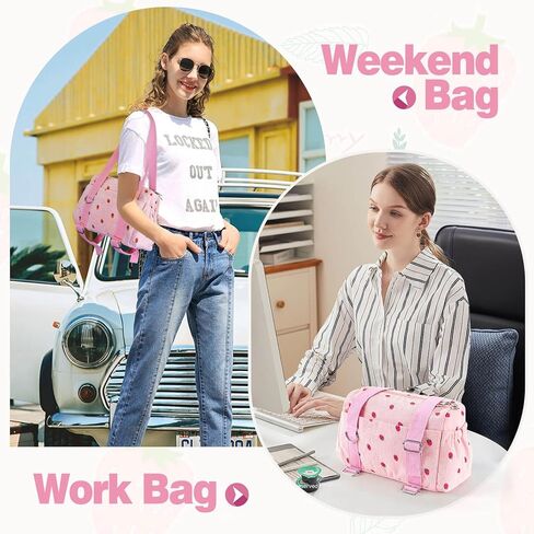 Mini Gym Bag For Women, Strawberry Print Gym Bags With Yoga Mat Holder, Cute Travel Weekender Overnight Duffle Bag For Girls Birthday Gifts, Not Yoga Mat in Kuwait