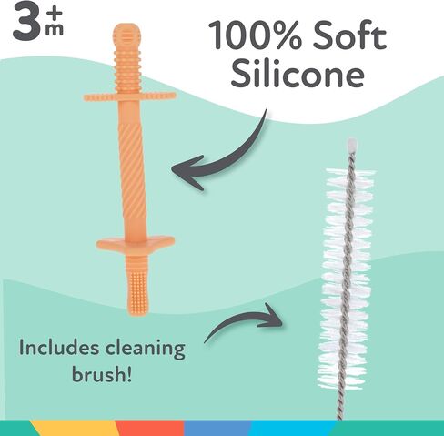 Nuby Silicone Teething Tubes – 3-Pack Teething Straws for Babies, Multiple Texture Teething Sticks Sized for Little Hands, 3M+, Girl in Saudi Arabia