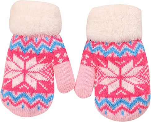 UTOWO Kids Winter Mittens Boys Stretch Knitted Mittens Girls Double Layer Thick Warm Outdoor Gloves for 4-7Y in Saudi Arabia