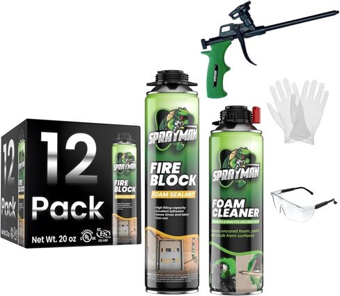Sprayman Orange Fire Stop Expanding Spray Foam - (1x20oz) Professional Gun Use Polyurethane Foam Spray for Electrical Outlets & Water Pipes, B2 Fire Rated Foam Spray - Gun Not Included - 1 Pack in Saudi Arabia