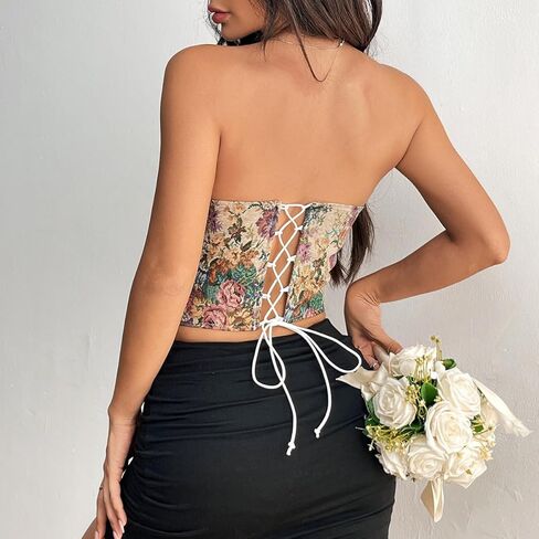 نساء عتيقة الزهور مشد بزخار أعلى الدانتيل الظهر bustier tube tubs in Kuwait
