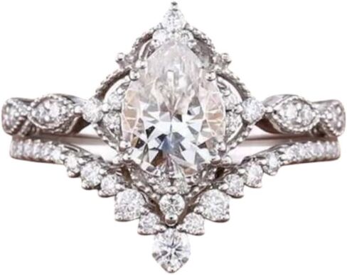 Pear Cut Moissanite Women Ring مجموعة زفاف مطابقة الفرقة الهدايا Art Deco خاتم الخاتم Rose Gold مجوهرات in Saudi Arabia