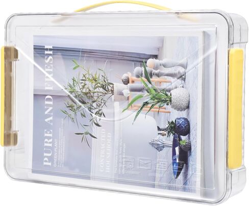 SAYEEC Clear File Storage Box Portable Project Case with Handle Plastic Storage Container with Lid Stackable Flat Storage Bin Document Magazine Protector Organizer for A4 Paper Photo Craft Scrapbook in Kuwait