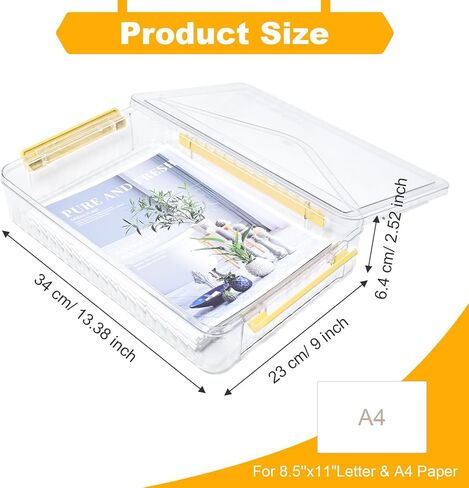 SAYEEC Clear File Storage Box Portable Project Case with Handle Plastic Storage Container with Lid Stackable Flat Storage Bin Document Magazine Protector Organizer for A4 Paper Photo Craft Scrapbook in Kuwait