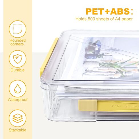 SAYEEC Clear File Storage Box Portable Project Case with Handle Plastic Storage Container with Lid Stackable Flat Storage Bin Document Magazine Protector Organizer for A4 Paper Photo Craft Scrapbook in Kuwait