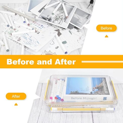 SAYEEC Clear File Storage Box Portable Project Case with Handle Plastic Storage Container with Lid Stackable Flat Storage Bin Document Magazine Protector Organizer for A4 Paper Photo Craft Scrapbook in Kuwait