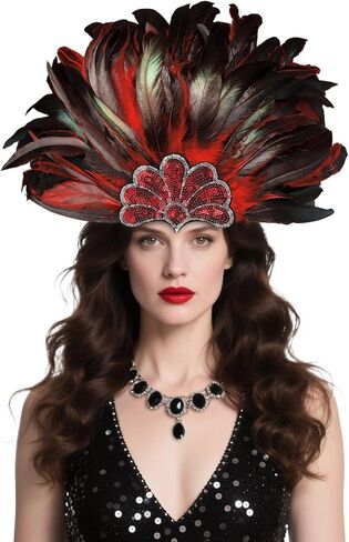 UQJE Women's Ringpiece Carnival Feather Headdress Showgirl Headpiece Plume Glitter Halloween in Kuwait