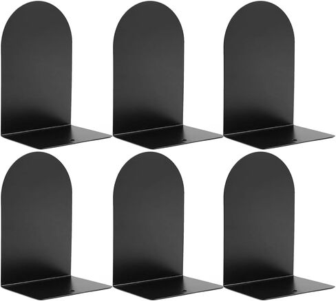 Metal Book Ends for Shelves - 6Pcs Bookends for Heavy Books Non-Skid Decorative Book Stopper to Hold Books/CDs for Home Office School and Desktop Organizer, Black in Kuwait