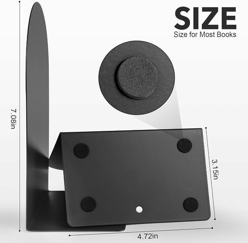 Metal Book Ends for Shelves - 6Pcs Bookends for Heavy Books Non-Skid Decorative Book Stopper to Hold Books/CDs for Home Office School and Desktop Organizer, Black in Kuwait