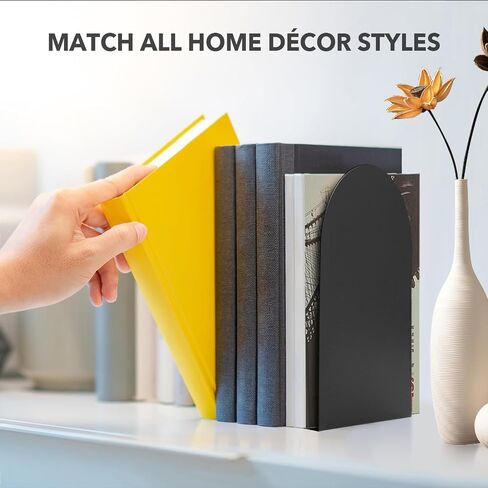 Metal Book Ends for Shelves - 6Pcs Bookends for Heavy Books Non-Skid Decorative Book Stopper to Hold Books/CDs for Home Office School and Desktop Organizer, Black in Kuwait