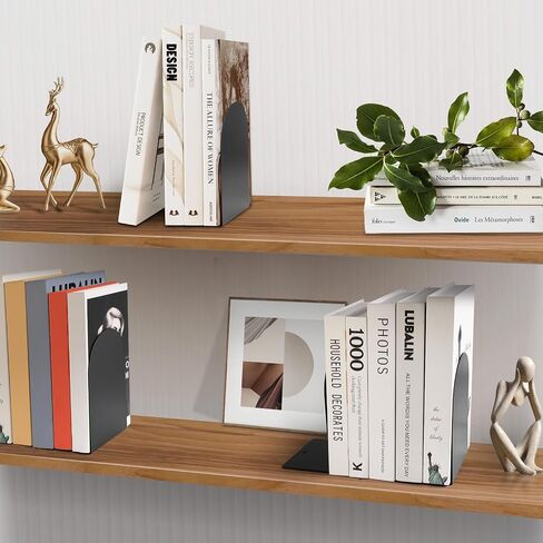 Metal Book Ends for Shelves - 6Pcs Bookends for Heavy Books Non-Skid Decorative Book Stopper to Hold Books/CDs for Home Office School and Desktop Organizer, Black in Kuwait