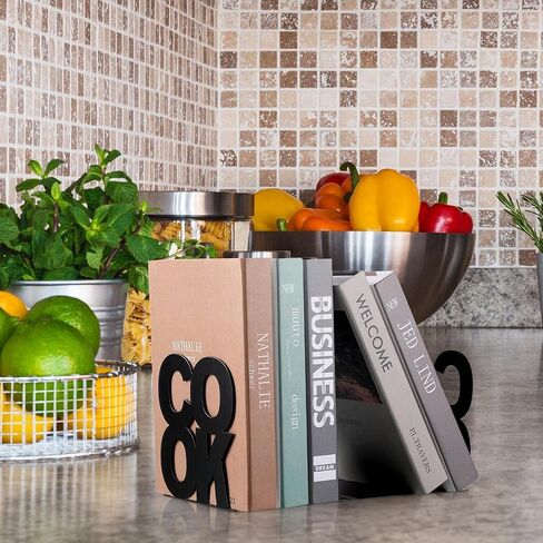 كتاب طبخ Hotop Bookends المطبخ الدعم المعدني الدعم المعدني للكتاب المكتبي المكتبي حامل الرف رفوف لرفوف المظهر المظهر المظهر نهايات الدعم المعدني (أسود) in Saudi Arabia