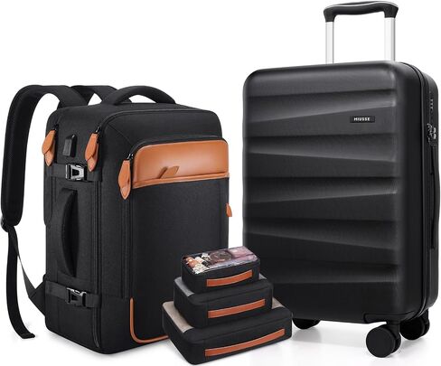 Airline-Approved Carry On Luggage Set – 22x14x9 Hardshell Suitcase Set with Spinner Wheels, Travel Backpack & USB Port for Business Trips, Family Travel, or Women’s Outfits​ (Black) in Saudi Arabia