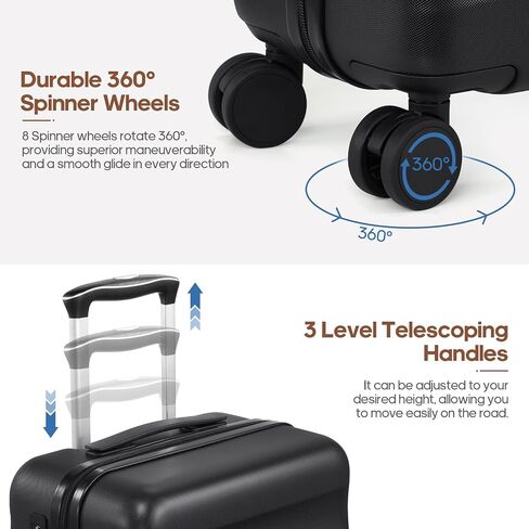 Airline-Approved Carry On Luggage Set – 22x14x9 Hardshell Suitcase Set with Spinner Wheels, Travel Backpack & USB Port for Business Trips, Family Travel, or Women’s Outfits​ (Black) in Saudi Arabia