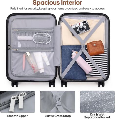 Airline-Approved Carry On Luggage Set – 22x14x9 Hardshell Suitcase Set with Spinner Wheels, Travel Backpack & USB Port for Business Trips, Family Travel, or Women’s Outfits​ (Black) in Saudi Arabia