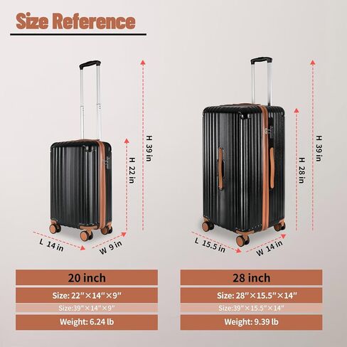 Carry-on 20 Inch and 28 Inch Square Thickened ABS+PC Hard Shell luggage, 2-Piece Suitcase Set with TSA Lock & Dual Zipper Mesh Inner Layer Design, Black Brown in Saudi Arabia