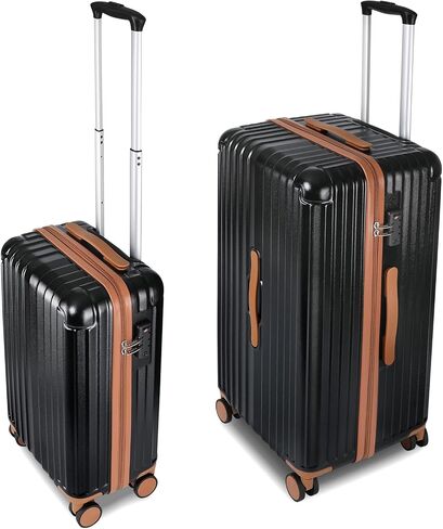 Carry-on 20 Inch and 28 Inch Square Thickened ABS+PC Hard Shell luggage, 2-Piece Suitcase Set with TSA Lock & Dual Zipper Mesh Inner Layer Design, Black Brown in Saudi Arabia