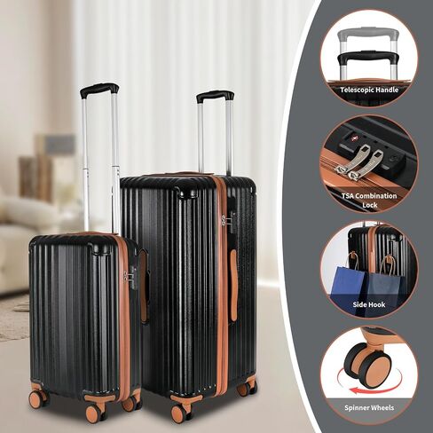 Carry-on 20 Inch and 28 Inch Square Thickened ABS+PC Hard Shell luggage, 2-Piece Suitcase Set with TSA Lock & Dual Zipper Mesh Inner Layer Design, Black Brown in Saudi Arabia