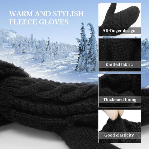 Winter Warm Mittens for Women, Unisex Soft Thermal Fleece Lining Mittens, Cozy Thick Knitted Gloves for Cold Weather in Saudi Arabia