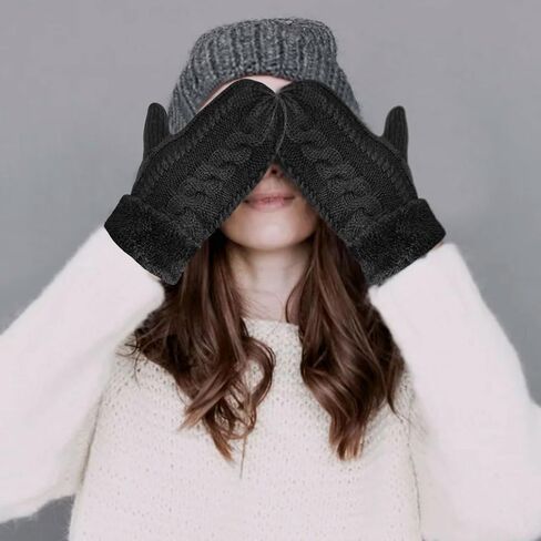 Winter Warm Mittens for Women, Unisex Soft Thermal Fleece Lining Mittens, Cozy Thick Knitted Gloves for Cold Weather in Saudi Arabia