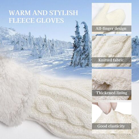Winter Warm Mittens for Women, Unisex Soft Thermal Fleece Lining Mittens, Cozy Thick Knitted Gloves for Cold Weather in Saudi Arabia