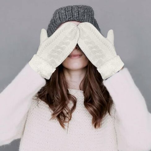 Winter Warm Mittens for Women, Unisex Soft Thermal Fleece Lining Mittens, Cozy Thick Knitted Gloves for Cold Weather in Saudi Arabia