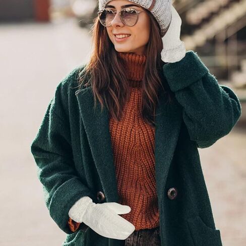 Winter Warm Mittens for Women, Unisex Soft Thermal Fleece Lining Mittens, Cozy Thick Knitted Gloves for Cold Weather in Saudi Arabia