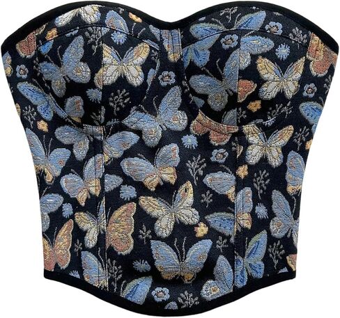 MakeMeChic Women's Floral Strapless Corset Top Vintage Lace Up Bustier Going Out Top in Saudi Arabia