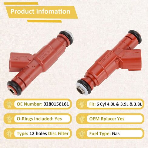0280156161 OE 6cyl 3.8L و 4.0L عناصر الوقود ، متوافقة مع/Jeep 4.0 Wrangler Cherokee Grand 1999-2004 ، متوافق مع/Ford 3.8 Mustang Windstar 1999-2004 ، | 12 Holes | | مجموعة من 6 | in Saudi Arabia