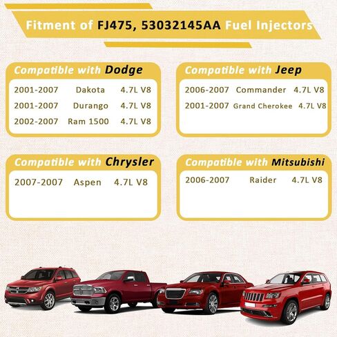 مجموعة من 8 OE 4.7L-V8 حقن الوقود ، متوافقة مع/Dodge 2001-2007 RAM-1500 Pickup Durango ، متوافق مع/Jeep 4.7 Grand Cherokee ، |#53032145ab | | 4 ثقوب | in Saudi Arabia