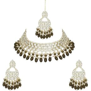 I Jewels مطلية بالذهب الزفاف الهندي بوليوود كوندان اللؤلؤ المختنق قلادة مجوهرات مع مجموعة أقراط متدلية للنساء/الفتيات (K7262) in Kuwait
