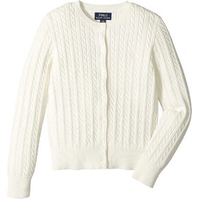 Polo Ralph Lauren Kids Girl's Cable Knit Cotton Cardigan (Little Kids/Big Kids) Warm White/French Pink Pony Player MD (8-10 Big Kids) in Saudi Arabia