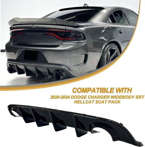 Rear Diffuser Compatible with 2015-2023 Dodge Charger Scat SRT Daytona GT R/T Non-Widebody Models Valance Rear Bumper Lip Splitter Spoiler Glossy Black in Kuwait
