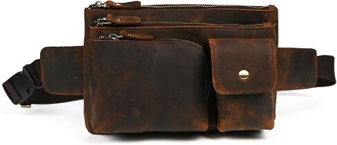Thick Crazy Horse Leather Hiking Riding Travel Outdoor Belt Fanny Waist Pack Small Phone Pouch For Men Women 380 (381 Brown) in Saudi Arabia