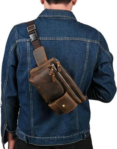 Thick Crazy Horse Leather Hiking Riding Travel Outdoor Belt Fanny Waist Pack Small Phone Pouch For Men Women 380 (381 Brown) in Saudi Arabia