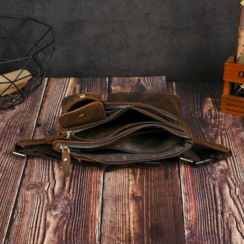 Thick Crazy Horse Leather Hiking Riding Travel Outdoor Belt Fanny Waist Pack Small Phone Pouch For Men Women 380 (381 Brown) in Saudi Arabia