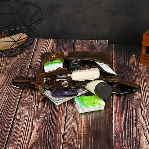 Thick Crazy Horse Leather Hiking Riding Travel Outdoor Belt Fanny Waist Pack Small Phone Pouch For Men Women 380 (381 Brown) in Saudi Arabia