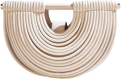 Clutch Purses for Women Evening/Wedding Chic Half Round Woven Bag Formal PU Leather Purse Designer Handbags for Party Prom in Kuwait