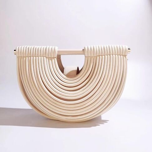 Clutch Purses for Women Evening/Wedding Chic Half Round Woven Bag Formal PU Leather Purse Designer Handbags for Party Prom in Kuwait