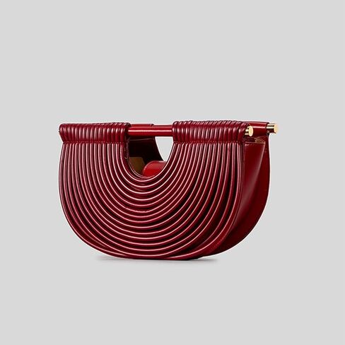 Clutch Purses for Women Evening/Wedding Chic Half Round Woven Bag Formal PU Leather Purse Designer Handbags for Party Prom in Kuwait