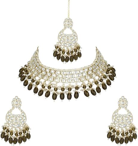 I Jewels Gold Plated Indian Wedding Bollywood Kundan Pearl Choker Necklace Jewellery With Dangle Earrings Set For Women/Girls (K7262) in Saudi Arabia