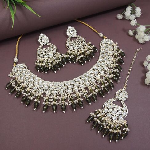 I Jewels Gold Plated Indian Wedding Bollywood Kundan Pearl Choker Necklace Jewellery With Dangle Earrings Set For Women/Girls (K7262) in Saudi Arabia