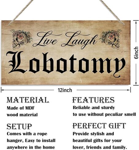 Live Laugh Lobotomy Sign, Farmhouse Home Decor, Hanging Printed Wooden Plaque Decor, Happy Wall Decor, Rustic Door Sign, Home Office Hanging Decor, Vintage Halloween Decorations for Indoor Outdoor in Kuwait