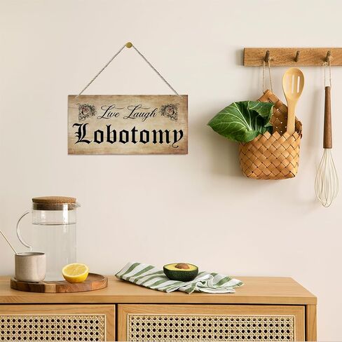 Live Laugh Lobotomy Sign, Farmhouse Home Decor, Hanging Printed Wooden Plaque Decor, Happy Wall Decor, Rustic Door Sign, Home Office Hanging Decor, Vintage Halloween Decorations for Indoor Outdoor in Kuwait