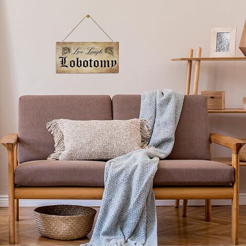 Live Laugh Lobotomy Sign, Farmhouse Home Decor, Hanging Printed Wooden Plaque Decor, Happy Wall Decor, Rustic Door Sign, Home Office Hanging Decor, Vintage Halloween Decorations for Indoor Outdoor in Kuwait