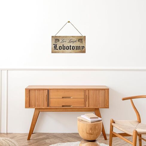 Live Laugh Lobotomy Sign, Farmhouse Home Decor, Hanging Printed Wooden Plaque Decor, Happy Wall Decor, Rustic Door Sign, Home Office Hanging Decor, Vintage Halloween Decorations for Indoor Outdoor in Kuwait