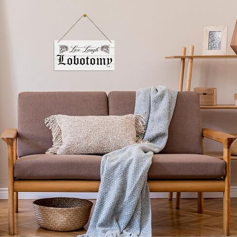 علامة Live Laugh Lobotomy، ديكور منزل المزرعة، ديكور لوحة خشبية مطبوعة معلقة، ديكور حائط سعيد، علامة باب ريفي، ديكور معلق للمكتب المنزلي، ديكورات الهالوين العتيقة للأماكن الداخلية والخارجية in Kuwait