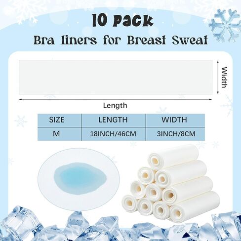 Toulite Cool Ice Silk Bra Liners for Sweat 10 Pcs 3 Layer Medium Washable Rectangle Cool Ice Silk Under Breasts Pads for Women Absorb Sweating, 18 x 3 Inches White for Summer in Saudi Arabia